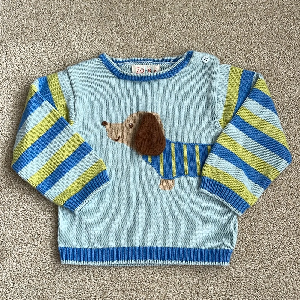 Kids Blue Striped Dachshund Sweater
